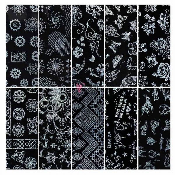 Folii de transfer, FST029 Holographic Flower mixt, set 10 bucati